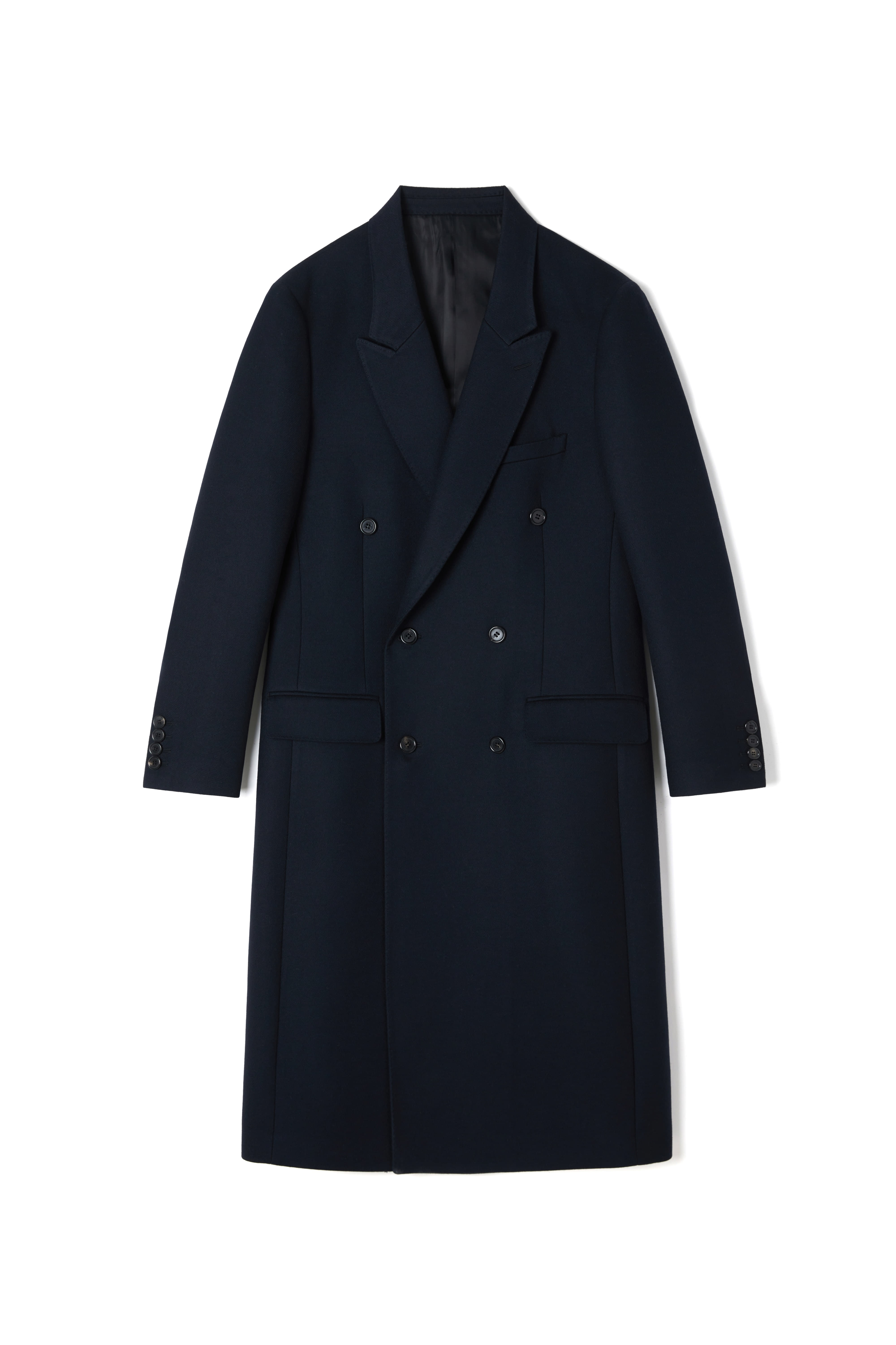CIRCUSFALSE : DOUBLE-BREASTED CLASSIC COAT (NAVY WOOL)