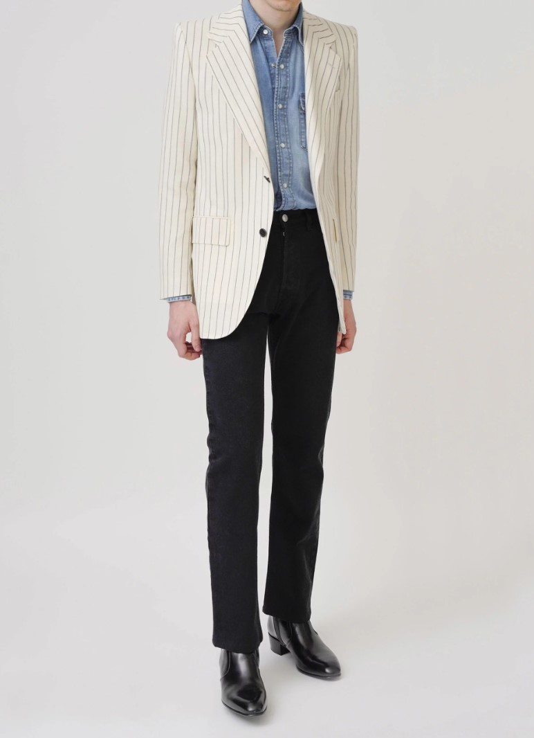 HUSBANDS PARIS : SINGLE-BREASTED WOOL, SILK AND LINEN JACKET – IVORY WITH BLUE STRIPES